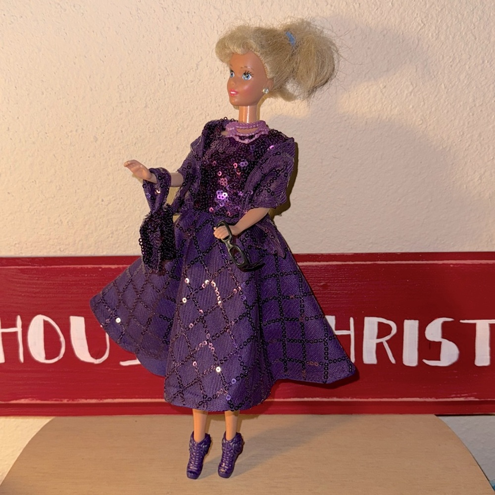 Barbie style purple sparkly dress